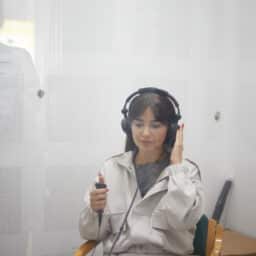 Woman takes hearing test